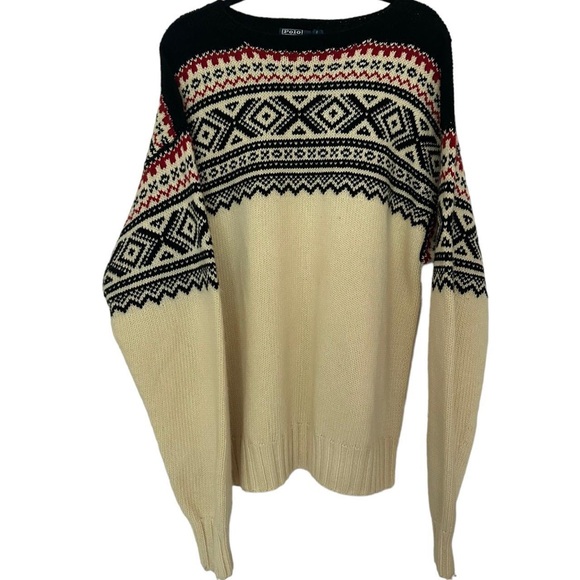 NWT vintage polo ralph lauren fair isle hand knit 100% lambs wool knit sweater